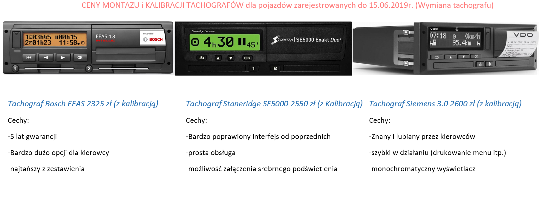 Trzy wersje tachografów